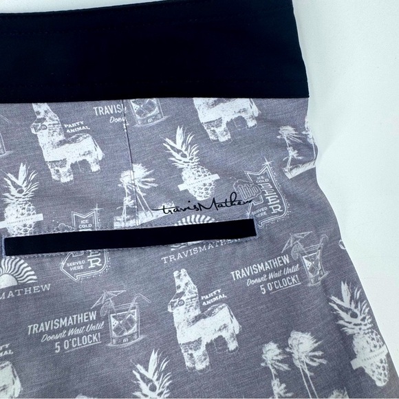 Travis Mathew Gray and Black Board Shorts with Geometric Pattern - Picture 4 of 9